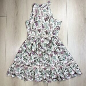 Sunday Mi Amor Floral Halter Mini Dress Women's Small Rayon Boho Summer Festival